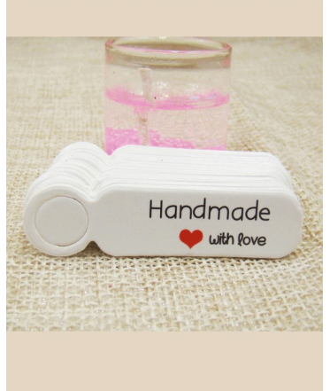 Sildid, etiketid "Handmade with love" 100tk/5x1,3 cm, valge