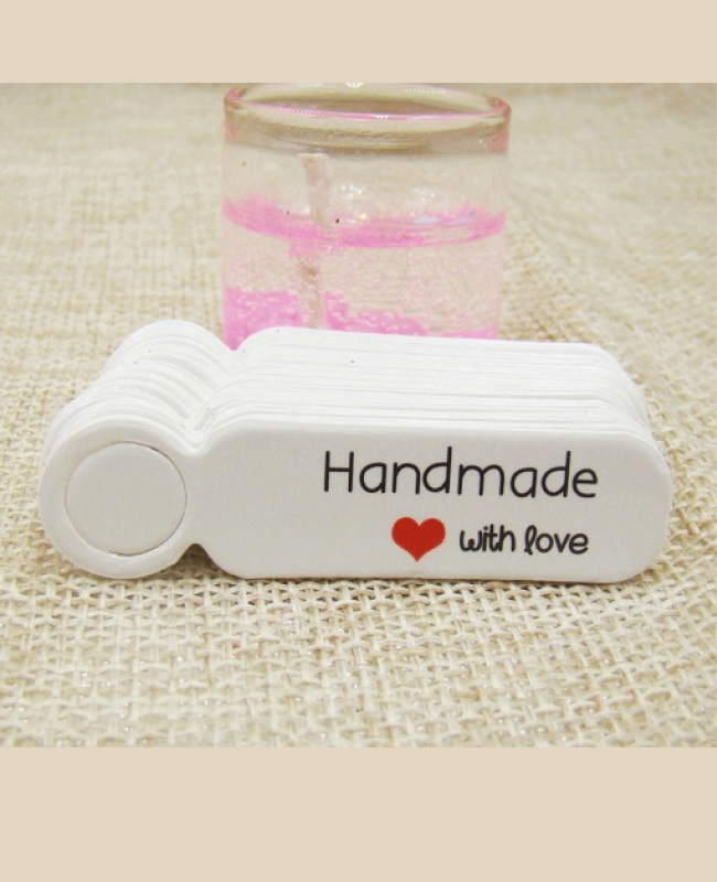 Sildid, etiketid "Handmade with love" 100tk/5x1,3 cm, valge